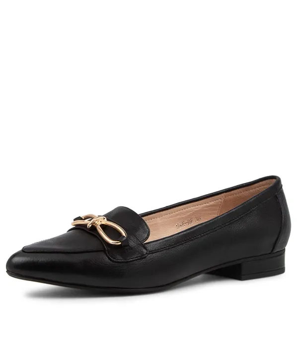 Women DIANA FERRARI Dae Black Leather Ballet Flats