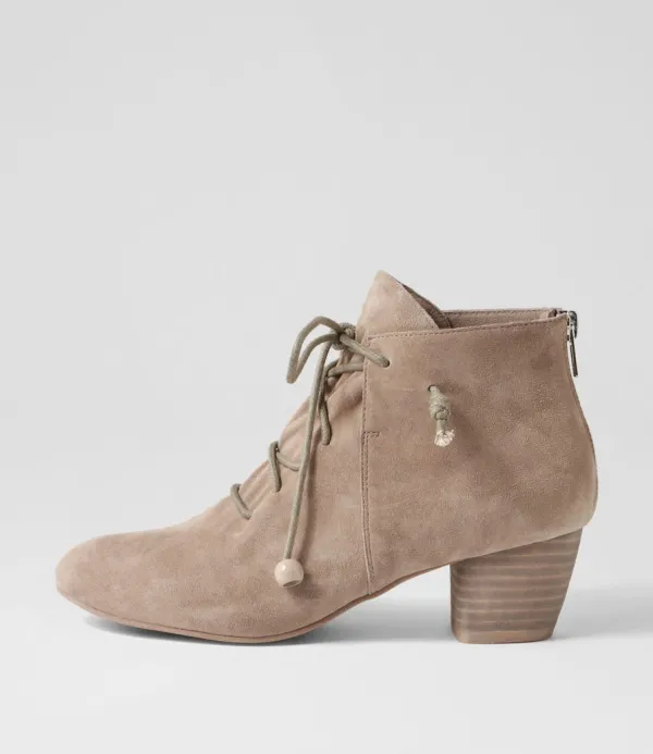 Women DJANGO & JULIETTE Defreeze Taupe Suede Lace Up Boots