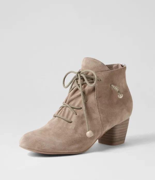 Women DJANGO & JULIETTE Defreeze Taupe Suede Lace Up Boots