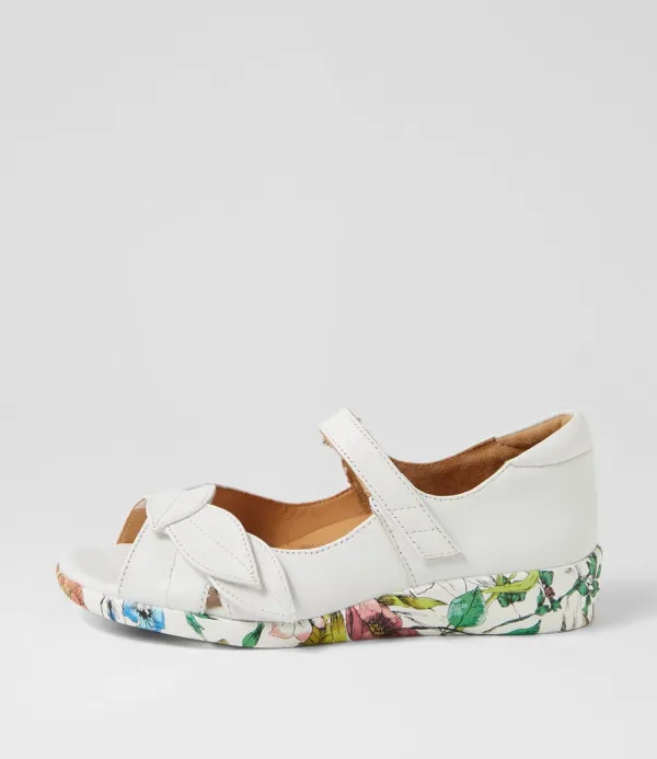 Women ZIERA Disco W White Bright Floral Leather Sandals