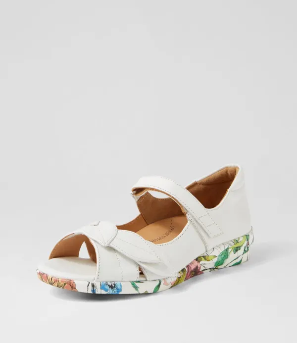Women ZIERA Disco W White Bright Floral Leather Sandals