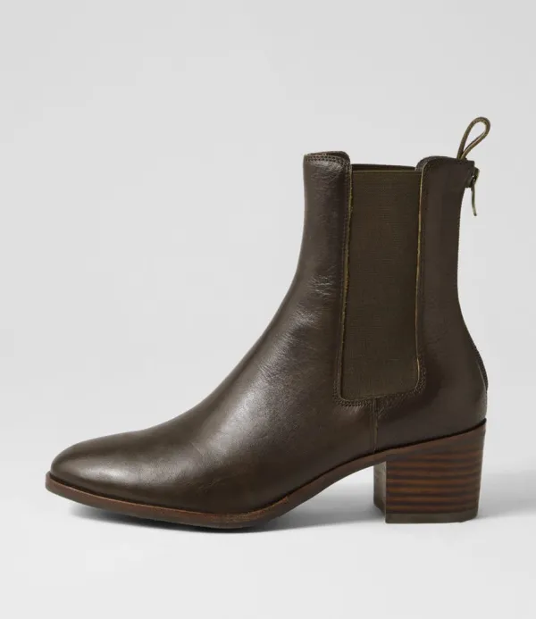 Women DJANGO & JULIETTE Dowell Dark Olive Choc Leather Chelsea Boots