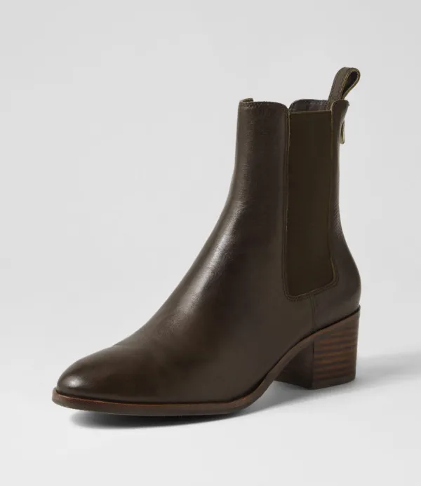 Women DJANGO & JULIETTE Dowell Dark Olive Choc Leather Chelsea Boots