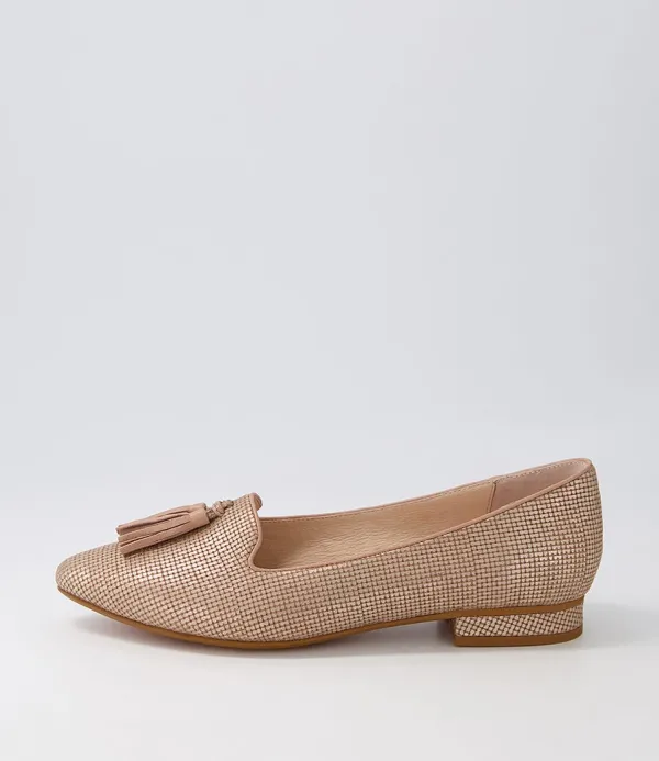 Women DIANA FERRARI Dustu Rose Gold Cut Leather Loafers