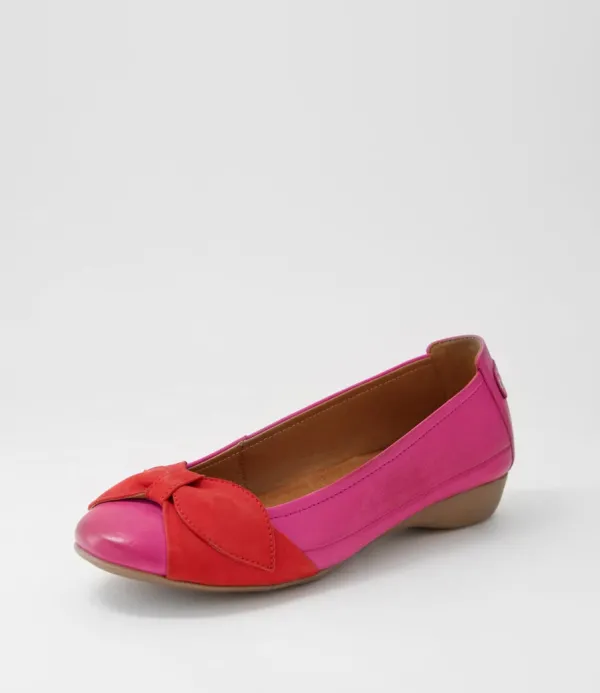 Women SUPERSOFT Elandy Fuchsia Red Leather Nubuck Ballet Flats