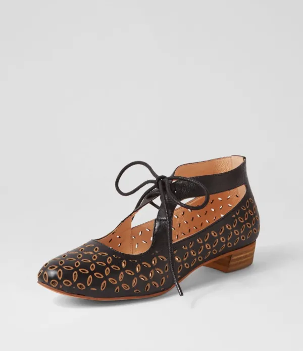 Women DJANGO & JULIETTE Eldon Black Tan Leather Lace Up Flats
