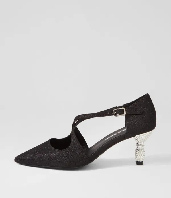 Women DJANGO & JULIETTE Electrik Black Sparkle Fabric Heels