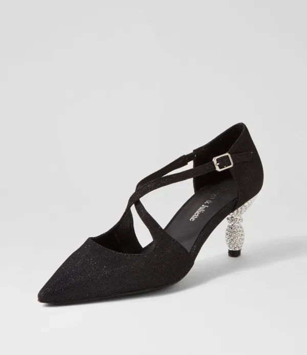 Women DJANGO & JULIETTE Electrik Black Sparkle Fabric Heels