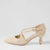 Women DJANGO & JULIETTE Electrik Pale Gold Sparkle Fabric Heels