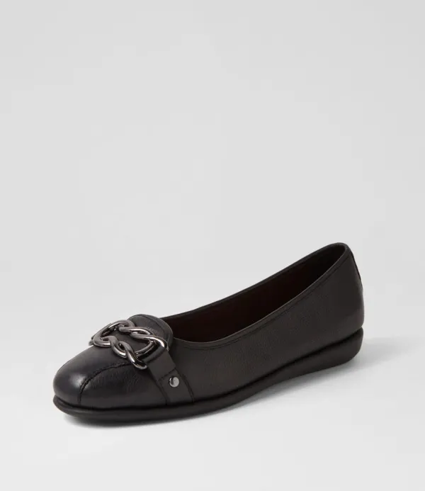 Women SUPERSOFT Elisse Black Leather Ballet Flats