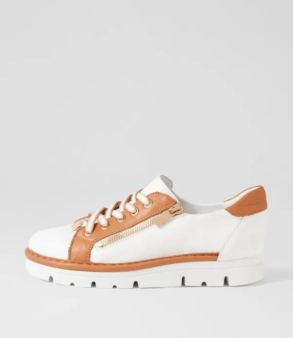Women TOP END Elos White Dark Tan Leather Sneakers