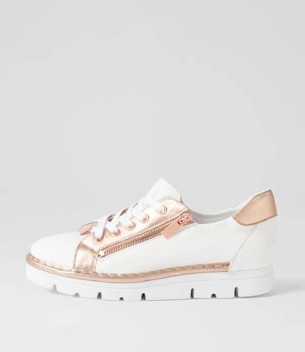 Women TOP END Elos White Pale Rose Gold Leather Sneakers