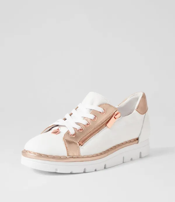 Women TOP END Elos White Pale Rose Gold Leather Sneakers