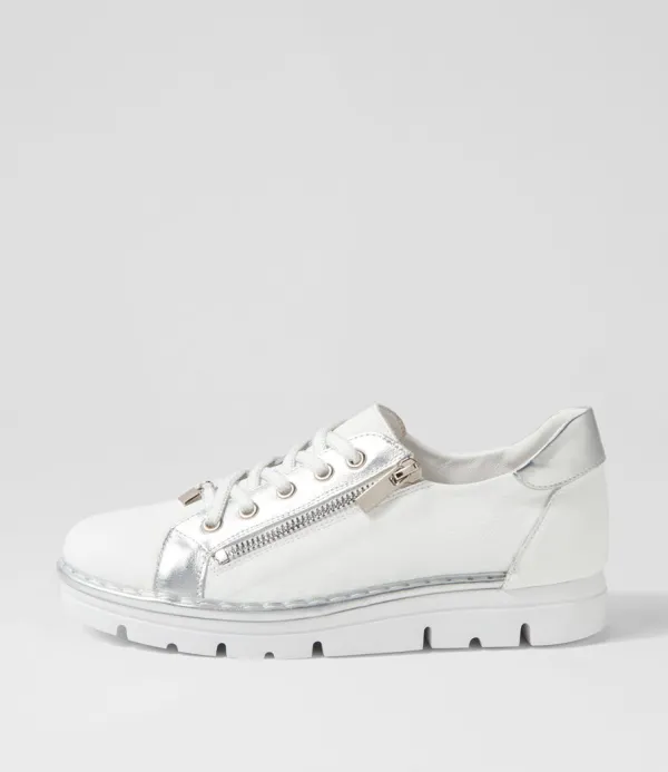 Women TOP END Elos White Silver Leather Sneakers