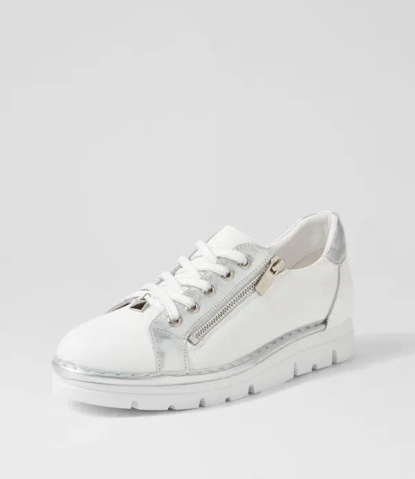 Women TOP END Elos White Silver Leather Sneakers