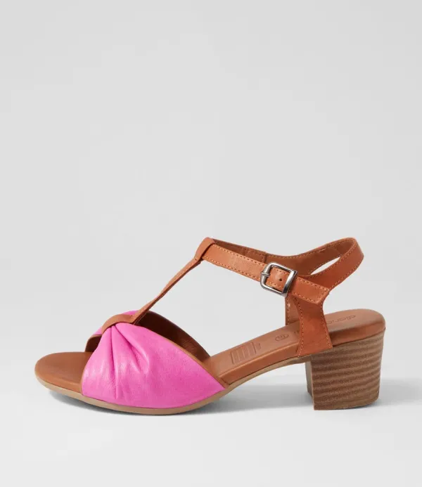Women DIANA FERRARI Emin Fuchsia Tan Leather Sandals