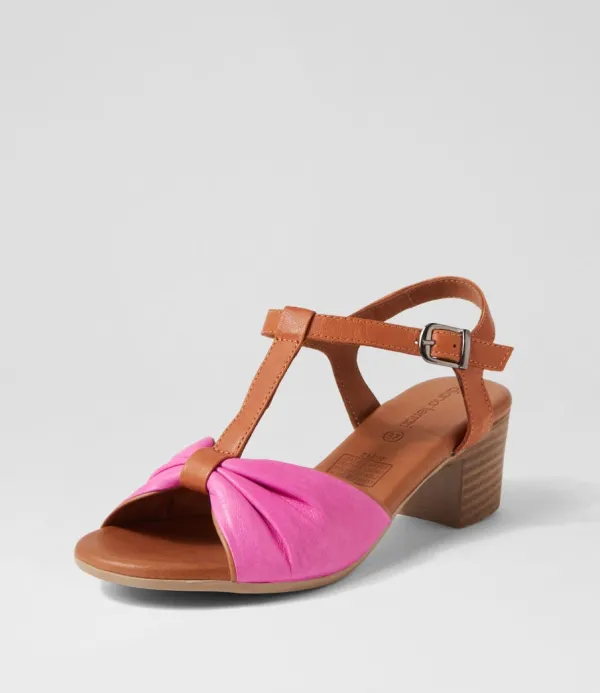 Women DIANA FERRARI Emin Fuchsia Tan Leather Sandals