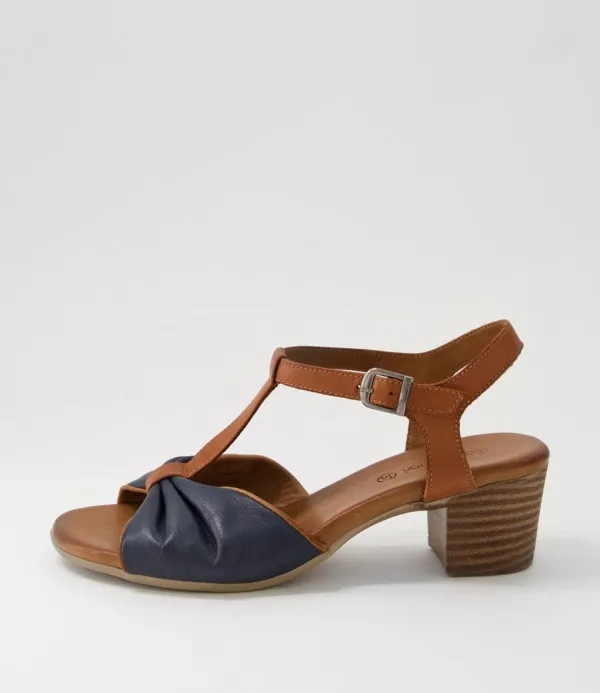Women DIANA FERRARI Emin Navy Tan Leather Sandals