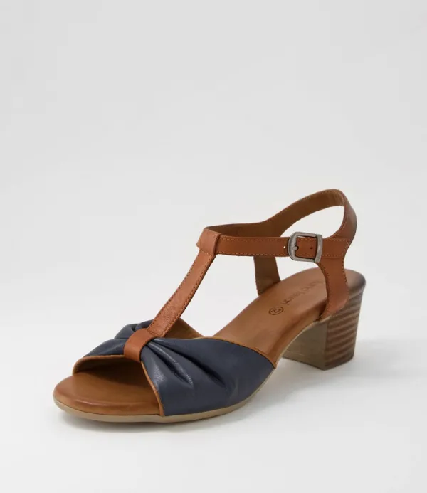 Women DIANA FERRARI Emin Navy Tan Leather Sandals