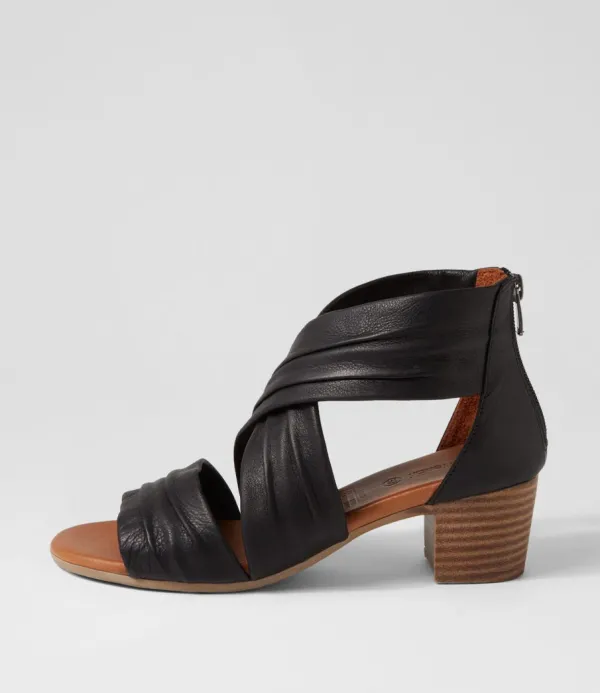 Women DIANA FERRARI Enko Black Leather Sandals