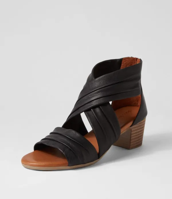 Women DIANA FERRARI Enko Black Leather Sandals