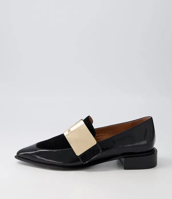 Women DJANGO & JULIETTE Ering Black Gold Patent Suede Loafers