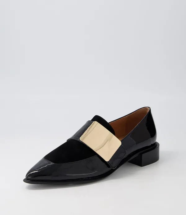Women DJANGO & JULIETTE Ering Black Gold Patent Suede Loafers
