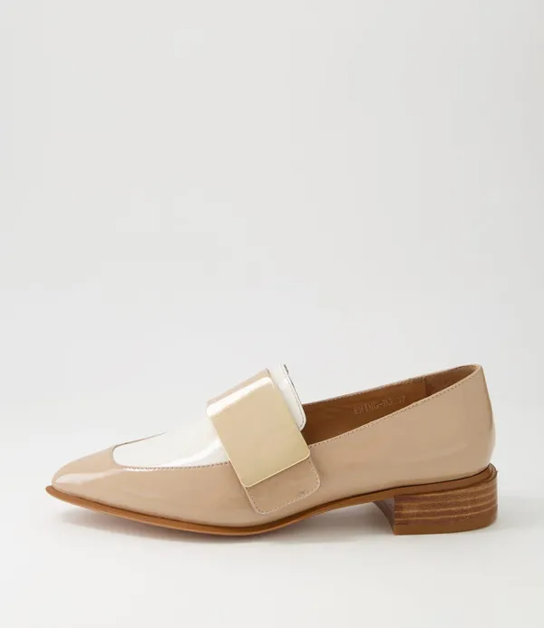Women DJANGO & JULIETTE Ering Camel Ivory Gold Patent Leather Loafers