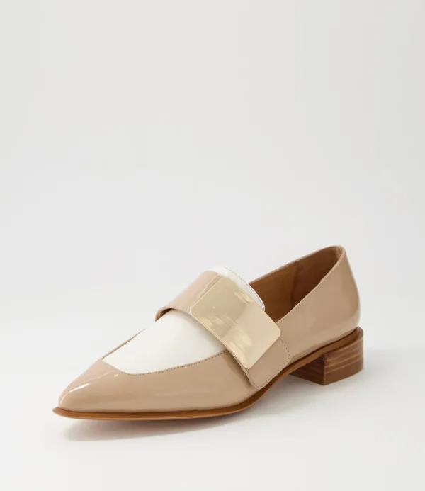 Women DJANGO & JULIETTE Ering Camel Ivory Gold Patent Leather Loafers