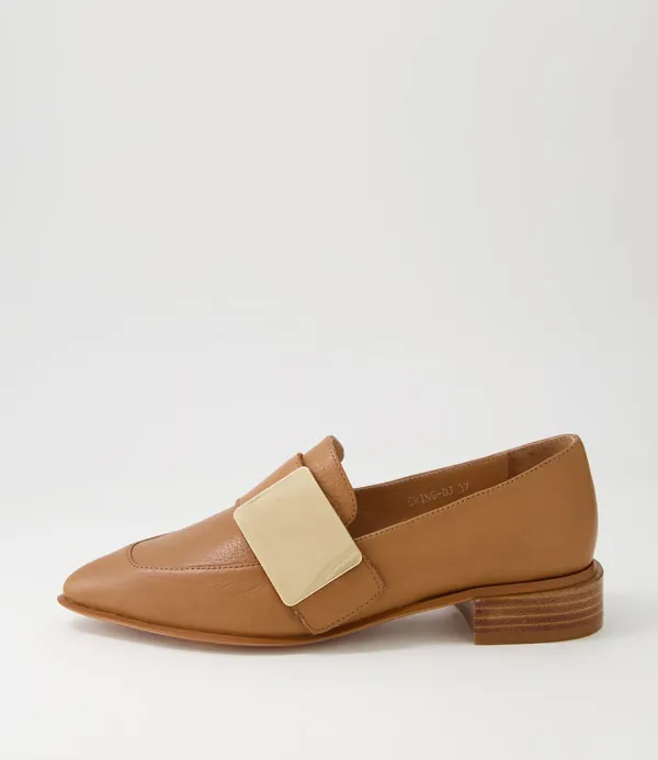 Women DJANGO & JULIETTE Ering Dark Tan Gold Leather Loafers