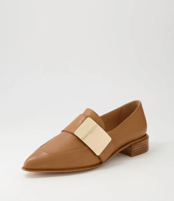 Women DJANGO & JULIETTE Ering Dark Tan Gold Leather Loafers