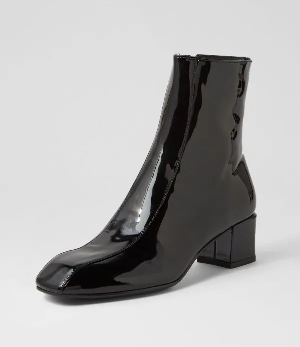 Women TOP END Eshal Black Patent Leather Ankle Boots