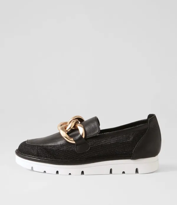 Women TOP END Esin Black Mesh Leather Sneakers