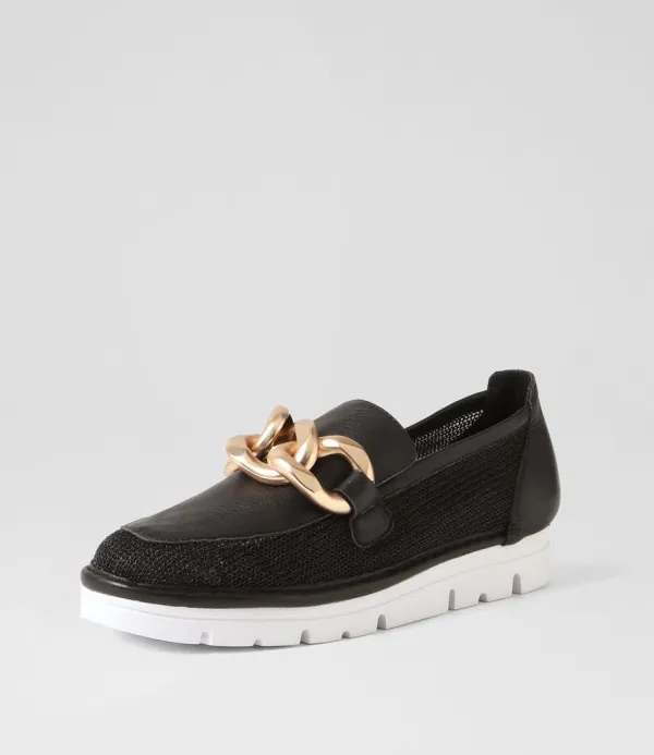 Women TOP END Esin Black Mesh Leather Sneakers