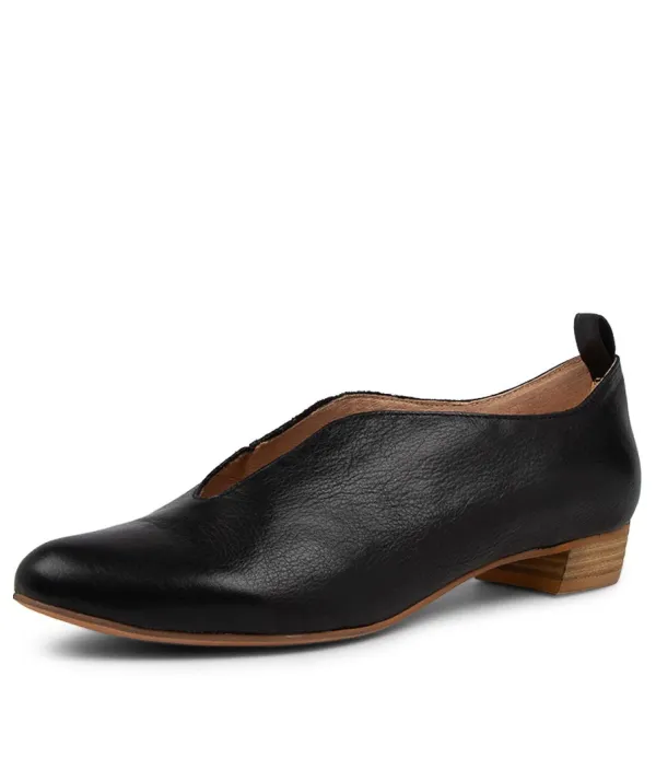 Women DJANGO & JULIETTE Esker Black Leather Slip-On Shoes Nh