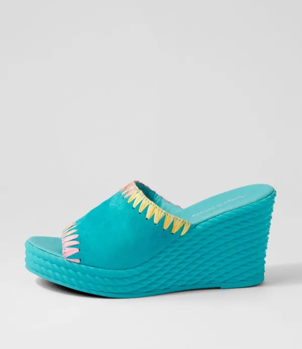Women DJANGO & JULIETTE Esmey Aqua Bright Suede Sandals