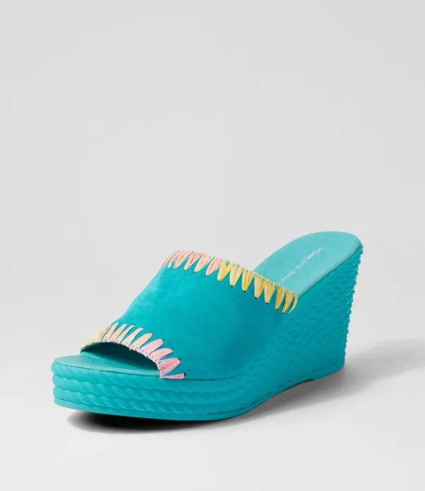 Women DJANGO & JULIETTE Esmey Aqua Bright Suede Sandals