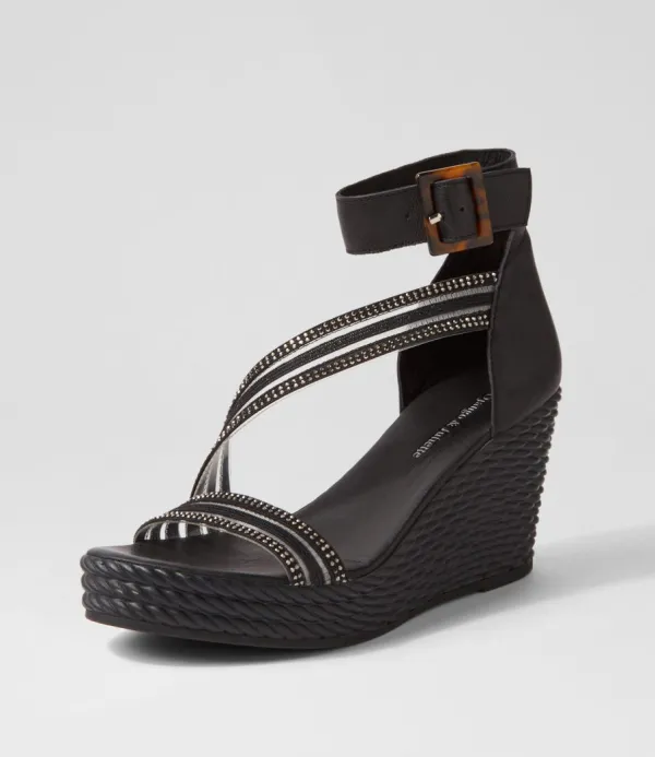 Women DJANGO & JULIETTE Estela Black Vinylite Leather Sandals