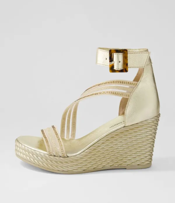 Women DJANGO & JULIETTE Estela Gold Vinylite Leather Sandals