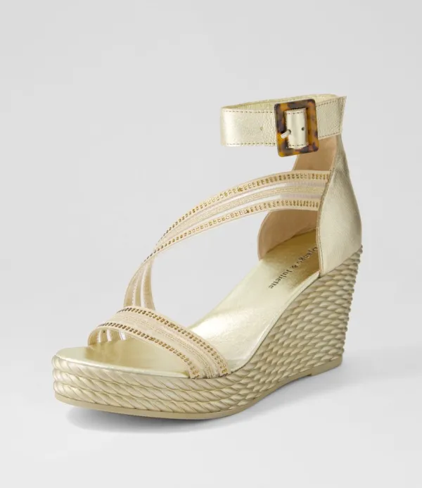 Women DJANGO & JULIETTE Estela Gold Vinylite Leather Sandals