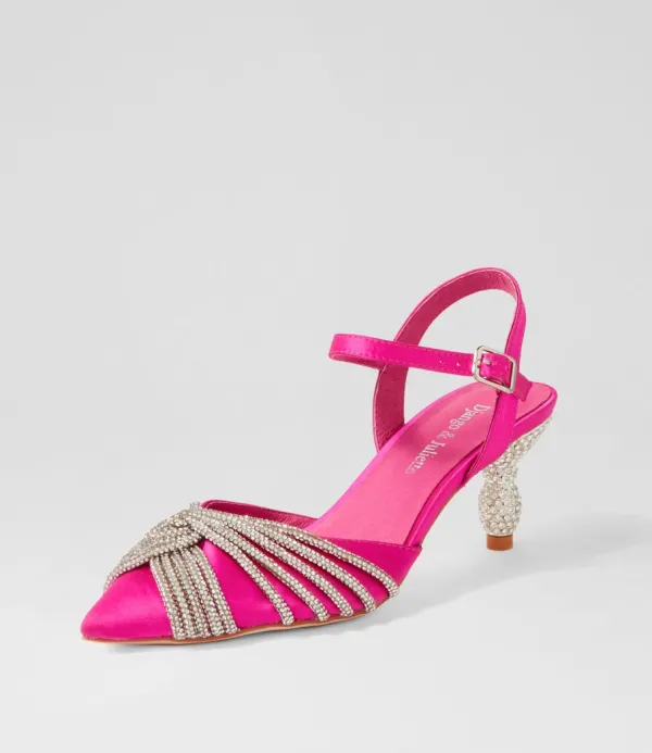 Women DJANGO & JULIETTE Eugenie Hot Pink Satin Heels
