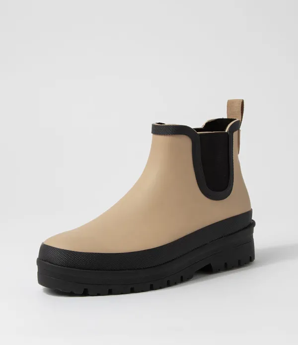 Women DIANA FERRARI Everlane Taupe Black Gumboot Ankle Boots