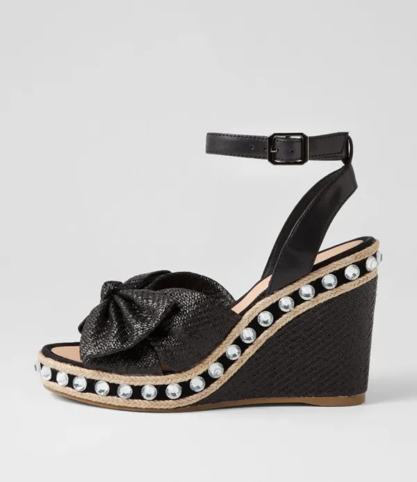 Women TOP END Evone Black Synthetic Raffia Leather Espadrilles