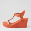Women DJANGO & JULIETTE Evry Bright Orange Gold Leather Sandals