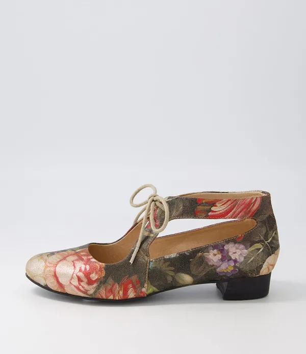 Women DJANGO & JULIETTE Ewing Vintage Metal Floral Leather Flat Shoes