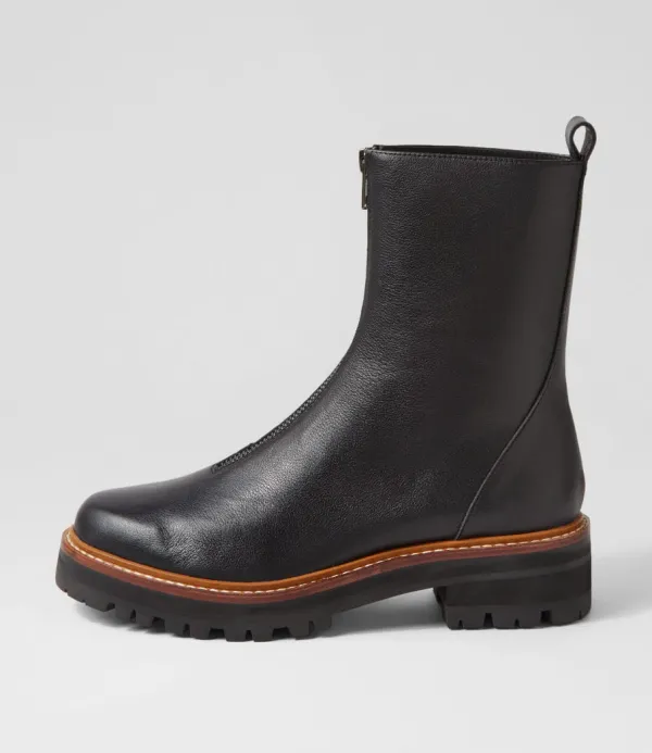 Women DJANGO & JULIETTE Faycey Black Tumble Leather Ankle Boots