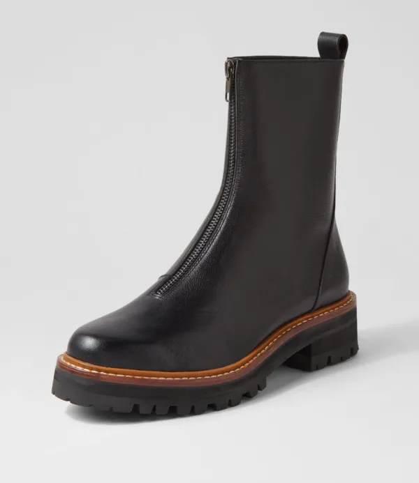 Women DJANGO & JULIETTE Faycey Black Tumble Leather Ankle Boots