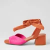 Women DJANGO & JULIETTE Fearna Hot Pink Bright Orange Leather Sandals