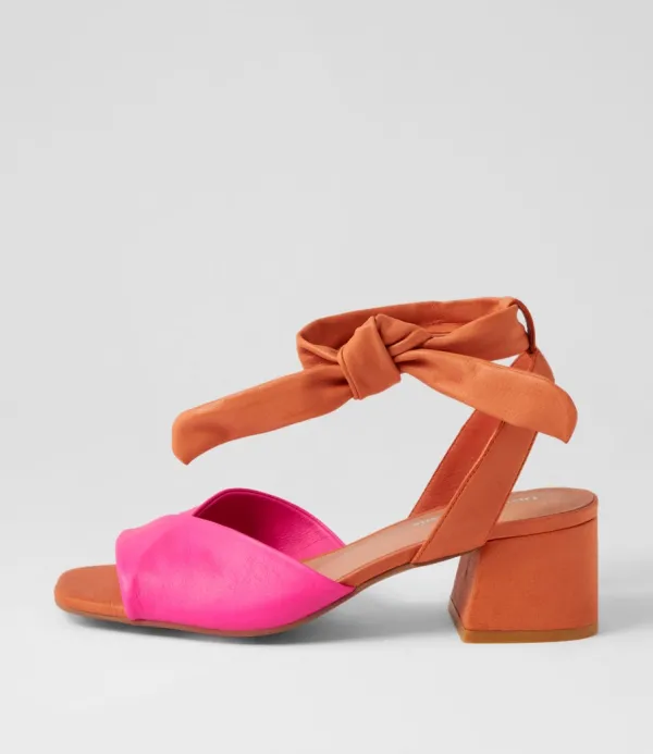 Women DJANGO & JULIETTE Fearna Hot Pink Bright Orange Leather Sandals