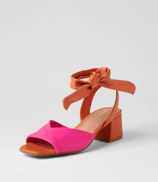 Women DJANGO & JULIETTE Fearna Hot Pink Bright Orange Leather Sandals